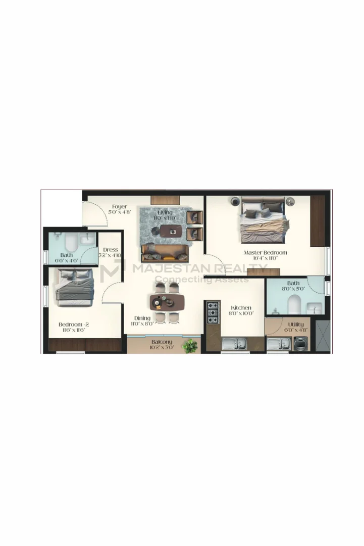 2 BHK 1,103 sq.ft 2BHK - A floor plan for Vrindhavana Adhira