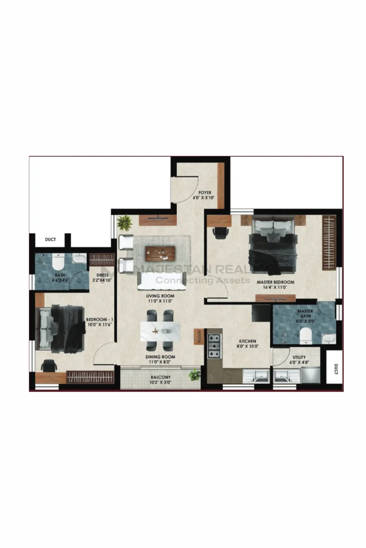 2 BHK 1,126 sq.ft 2BHK - C floor plan for Vrindhavana Adhira