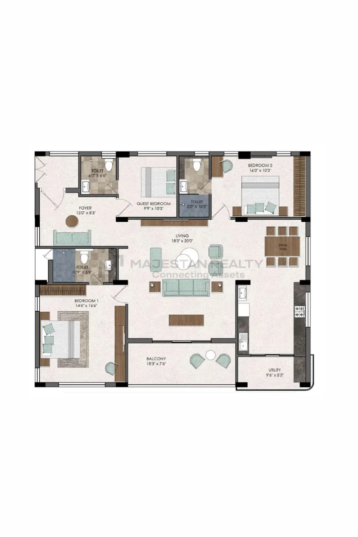 3 BHK 2,200 sq.ft 3BHK - A floor plan for Velar Urban Square
