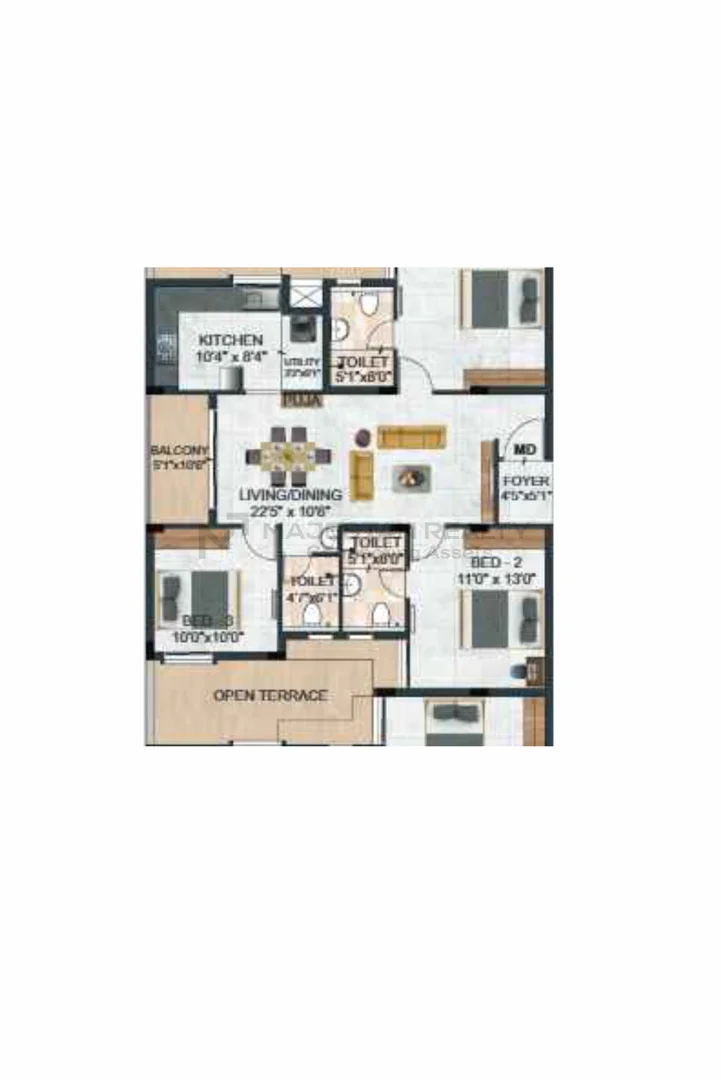 3 BHK 1,411 sq.ft 3BHK - A floor plan for Brooklyn By Dac