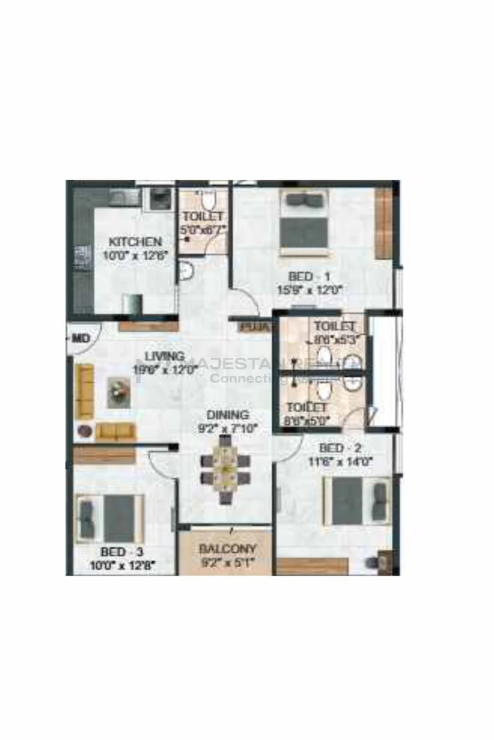 3 BHK 1,629 sq.ft 3BHK - B floor plan for Brooklyn By Dac
