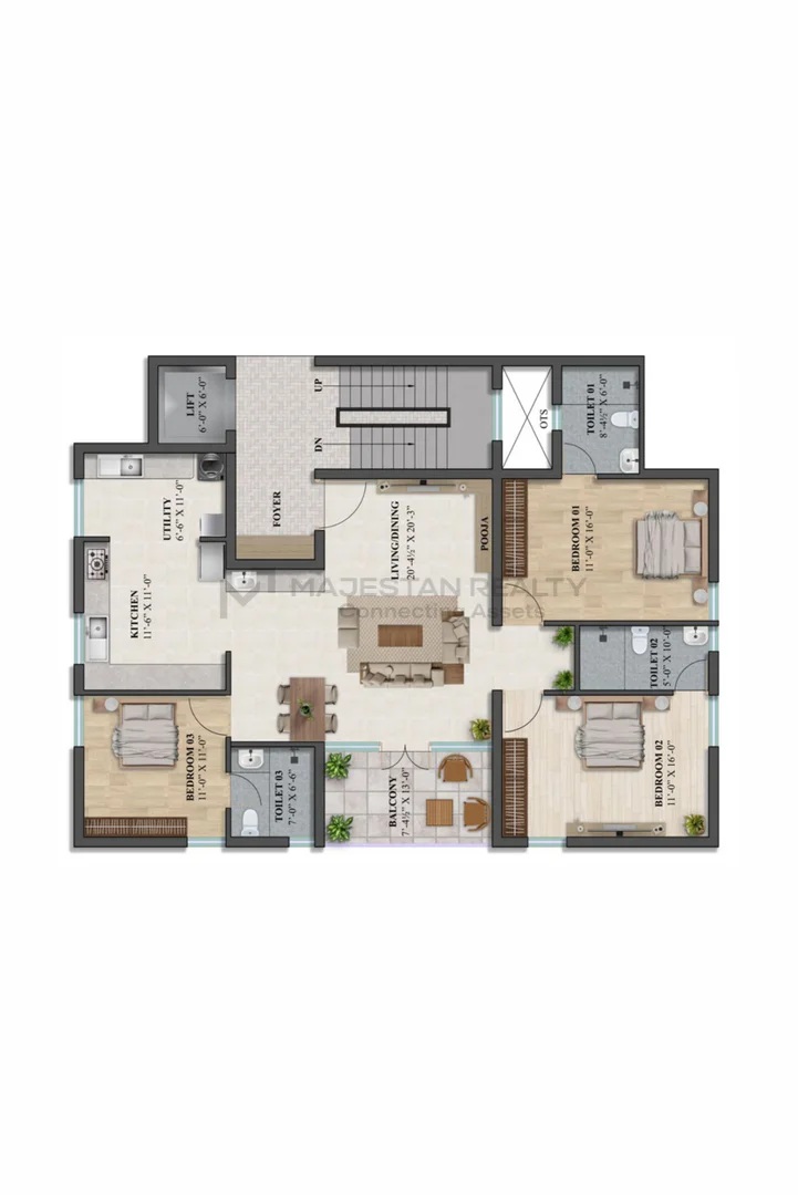 3 BHK 1,737 sq.ft 3BHK A floor plan for Auraa Sampoorna Dhaya